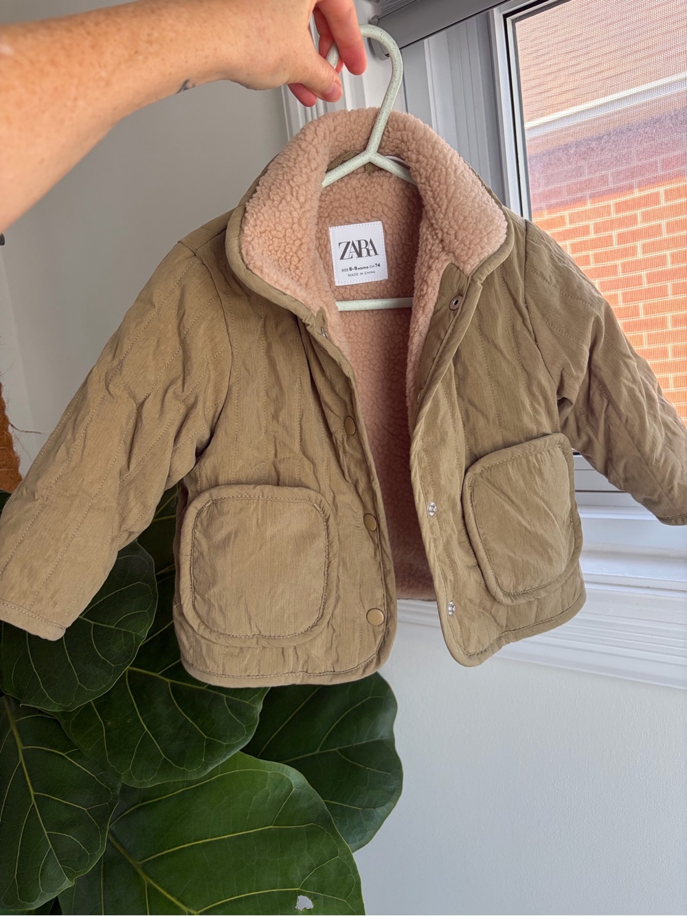 Zara Kids Beige Quilted Puffer Jacket with Sherpa Lining